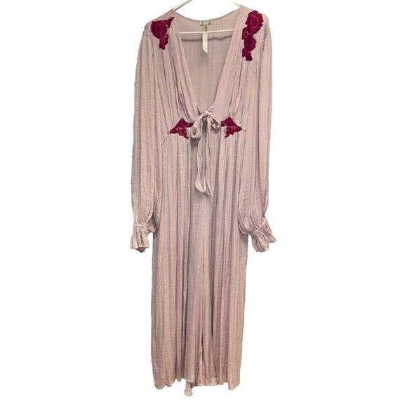 Free People Pants - Free People L Perfect Morning One Piece Jumpsuit Pink Lace V Neck Long Sleeve